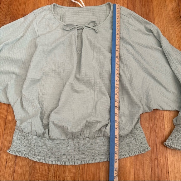Anthropologie Rebecca Long Sleeve Smocked Waist Peasant Top Mint Green Sz L (j6) - Picture 6 of 11